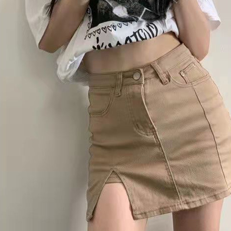 Chân váy jean Dáng Chữ A Lưng Cao Màu Trơn Quyến Rũ Cho Nữ