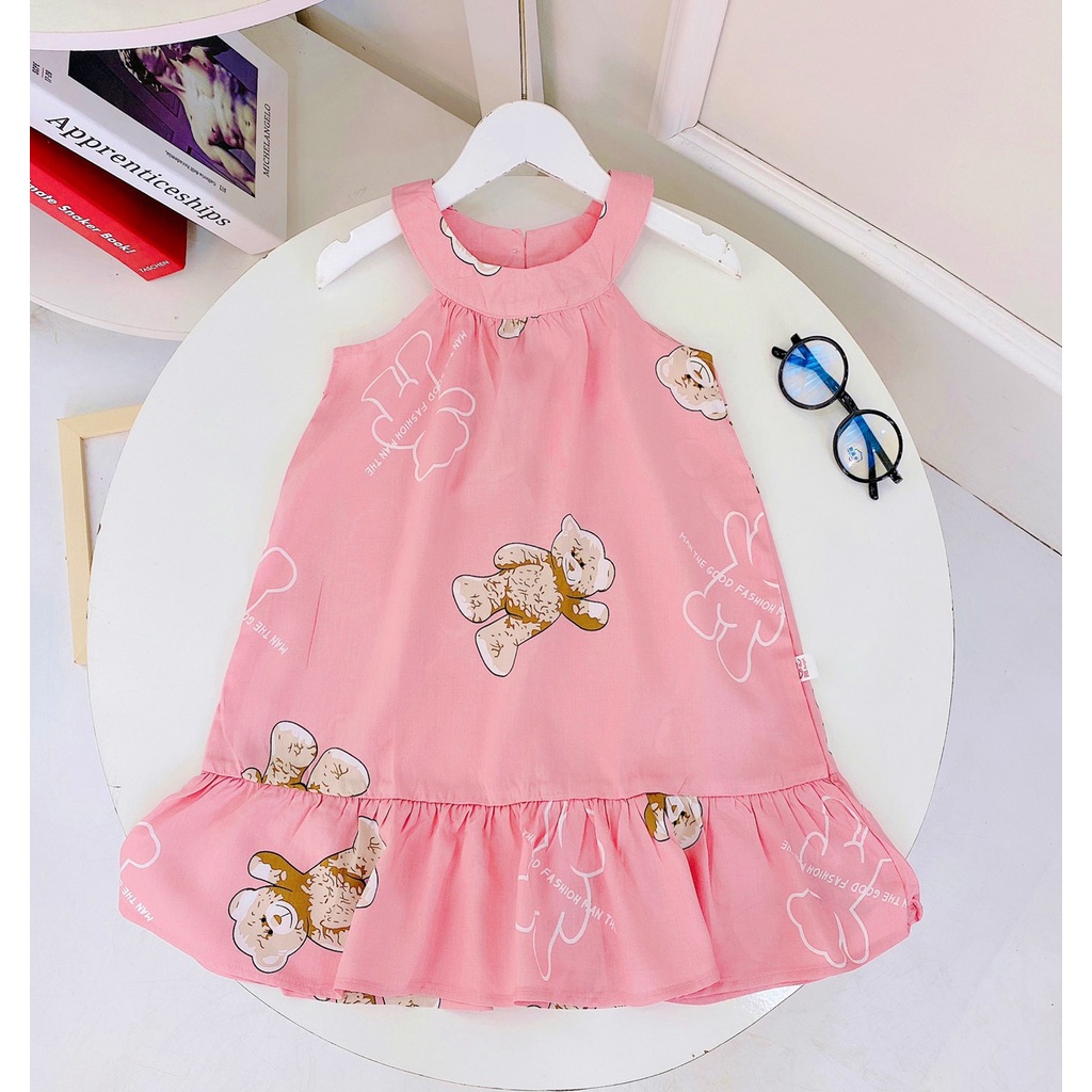 ✓22-40kg✓ Váy lanh lụa cổ yếm Bb Angel cho bé gái từ 22-40kg