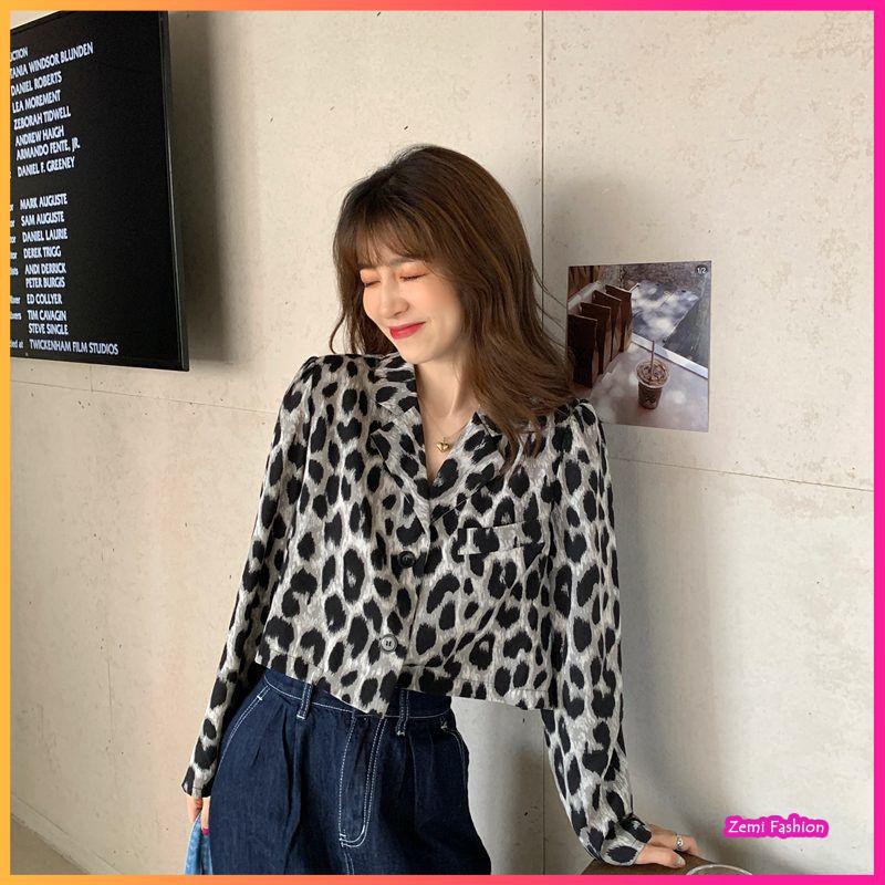 Áo Croptop Nữ, Áo Sơ Mi CropTop Họa Tiết Da Báo Cổ Vest Ulzzang | BigBuy360 - bigbuy360.vn