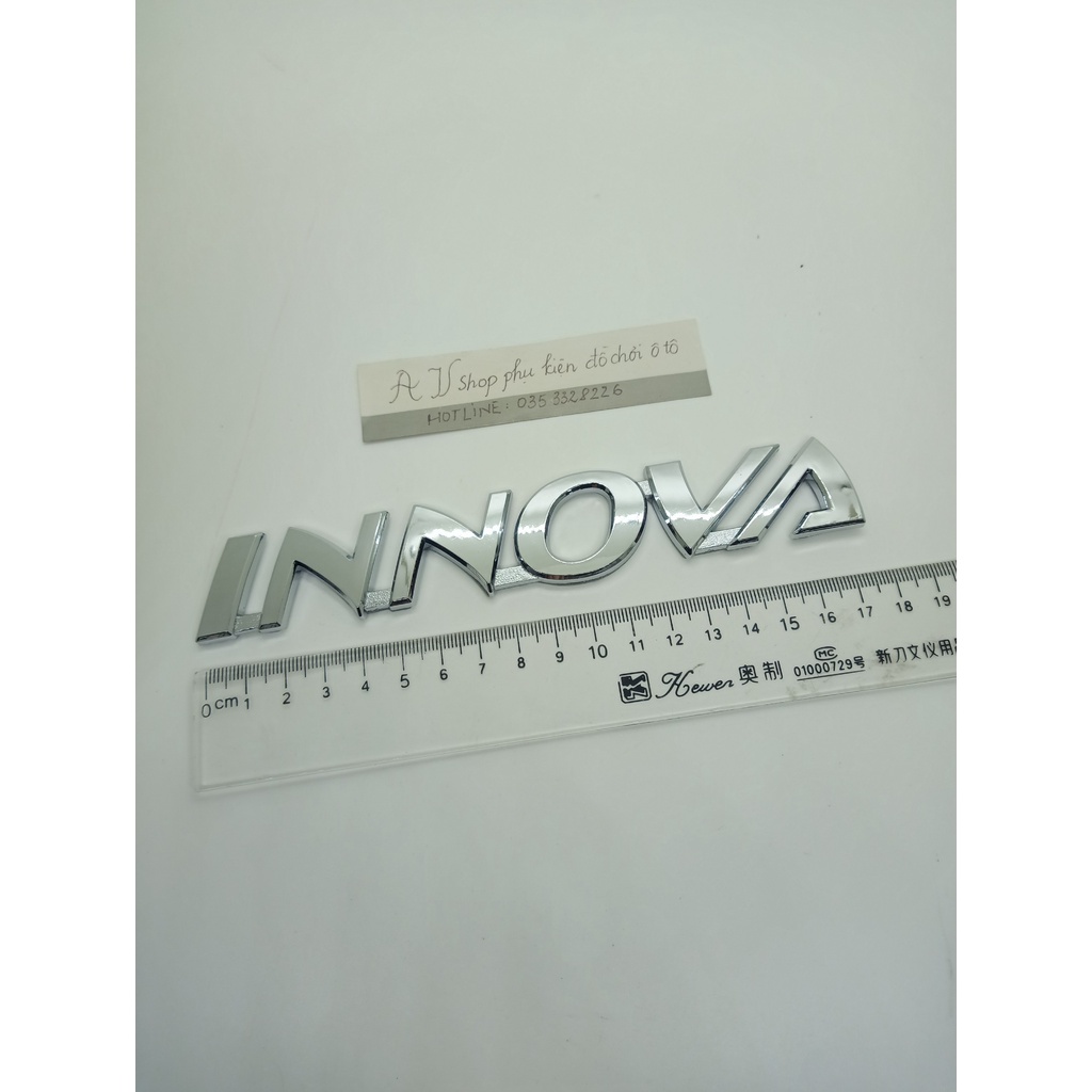 Logo 3D nổi dán trang trí hình chữ INNOVA bằng nhựa ABS mạ crom bóng