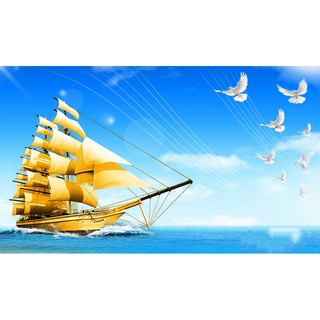 Tranh đính đá 5D , Tranh Thuyền buồm đính full đá