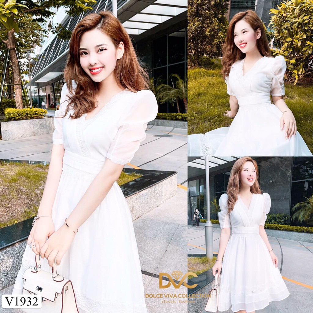 VÁY VOAN TRẮNG PHỐI REN - HÀNG THIẾT KẾ DVC