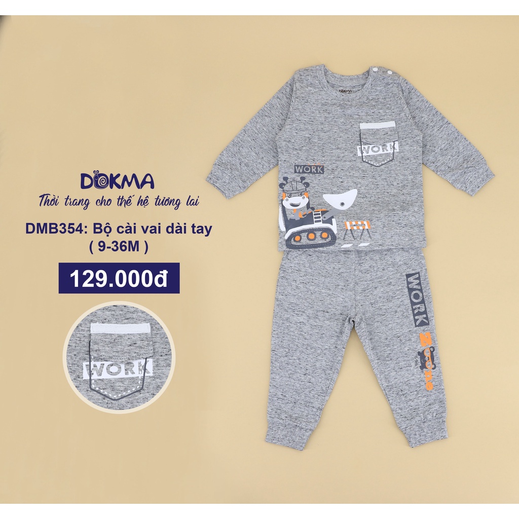 DMB354 Bộ dài tay cài vai Dokma vải cotton mỏng cho bé trai (9-36M)