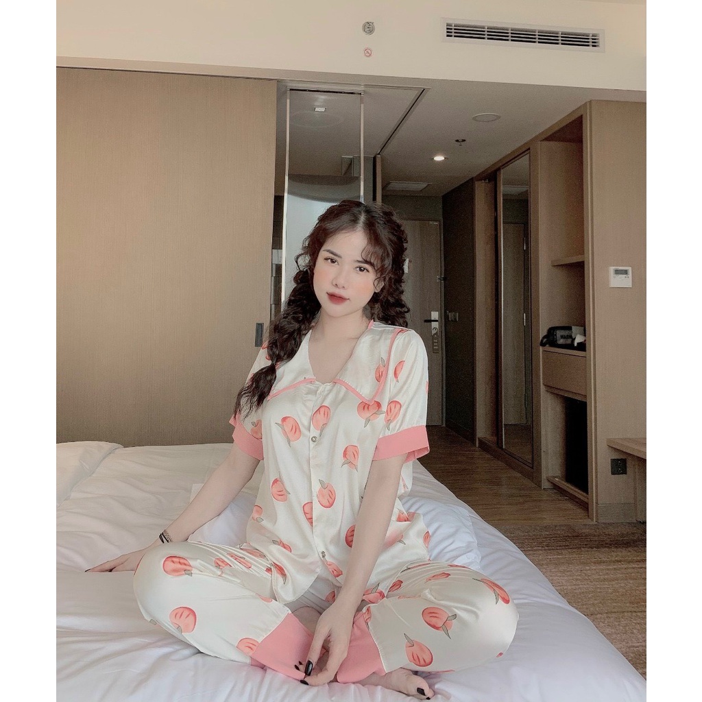 [Ảnh thật/Sẵn hàng] Bộ Pijama Chất Lụa Họa Tiết Siêu Xinh_BỘ DÀI NGẮN TAY FREESIZE 40-60KG