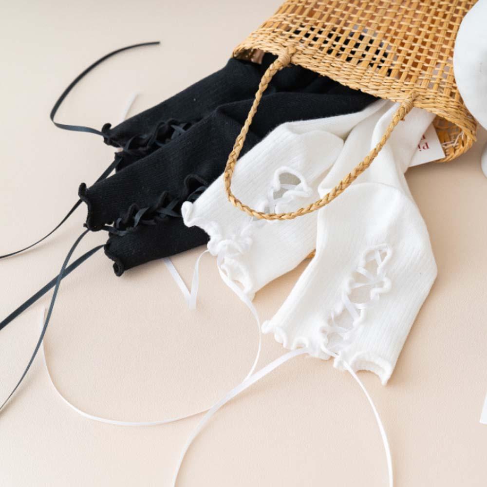 IVORY Tất Trắng Đen Phối Bèo Thời Trang Mùa Hè Cho Phái Nữ