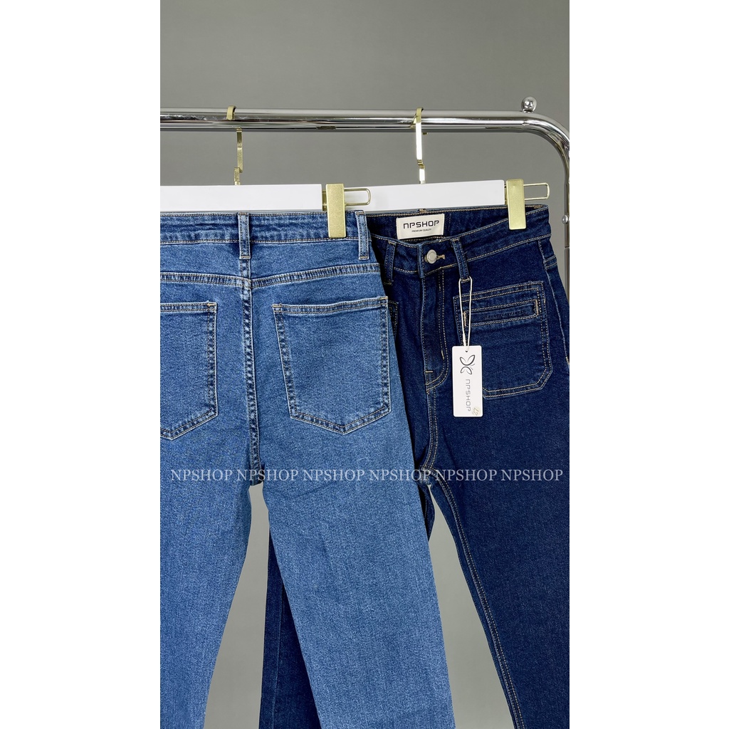 Quần jean nữ ống đứng lưng cao dáng dài kiểu túi vuông NPQ058