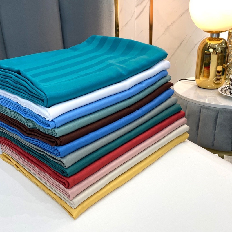 Bộ ga giường cotton kẻ sọc 3f chuyên dùng cho khách sạn đủ 9 màu miễn phí bo chun Mượt Decor