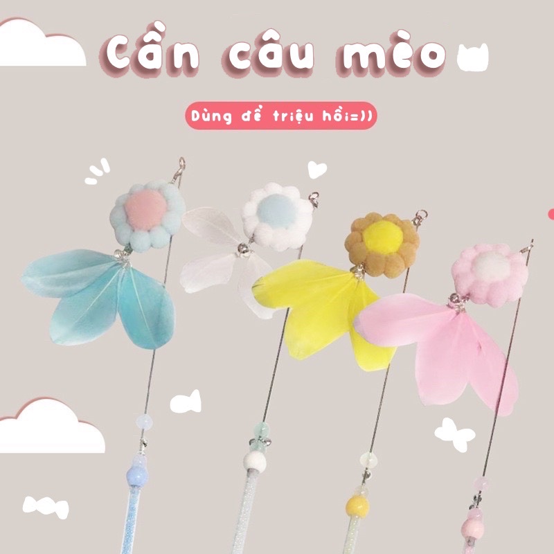 Cần câu mèo dây thép hoa hướng dương đồ chơi cho mèo thú cưng
