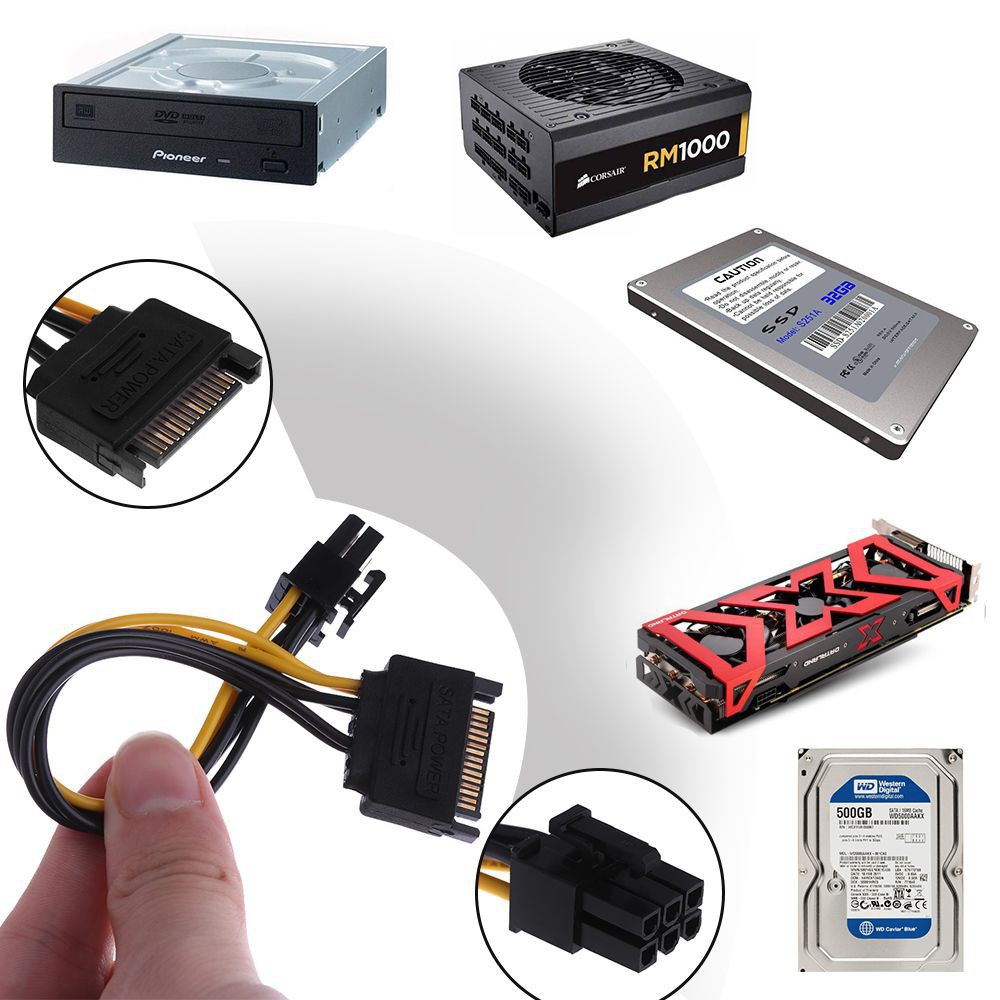 Dây cáp chuyển đổi nguồn điện PCI-E từ 15-Pin qua 6-pin SATA