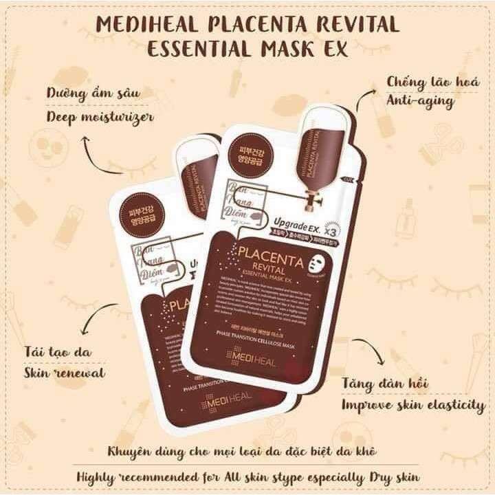 Mặt nạ nhau thai cừu tăng độ đàn hồi và chống lão hóa da Mediheal Placenta Revital Essential Mask Ex