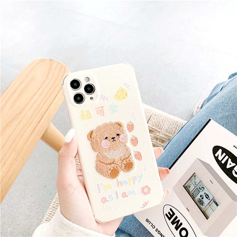 Ốp lưng iphone Bear & Pig thêu viền chống va đập 5/5s/6/6plus/6s/6splus/7/7plus/8/8plus/x/xs/11/12/pro/max/plus/promax