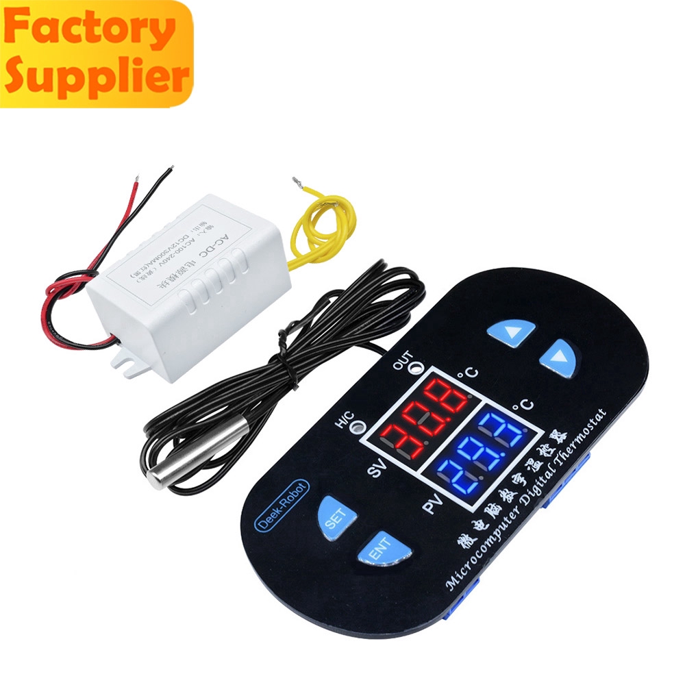 Bộ điều khiển nhiệt độ hiển thị kép W1308 10A Bộ điều khiển cảnh báo nhiệt kỹ thuật số có đầu dò