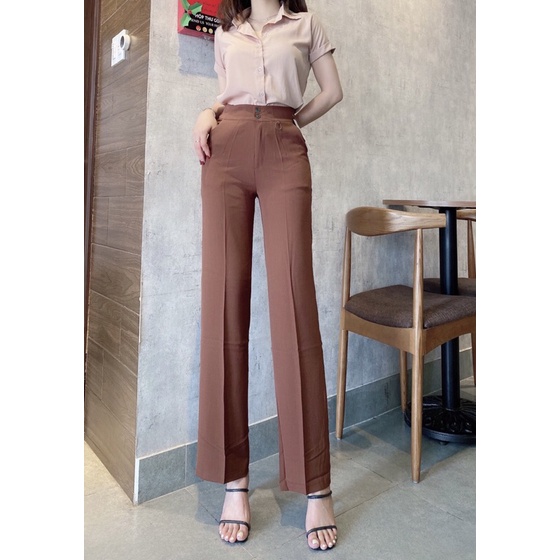 Quần ống suông lưng tây chất vải caro lăng siêu mềm mịn