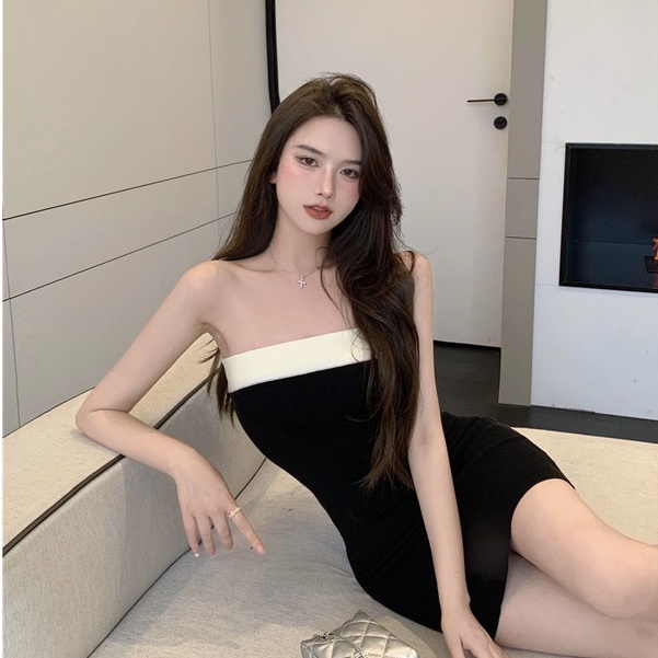 Váy bó dệt kim sexy không tay co giãn Quần áo thời trang nữ đa năng