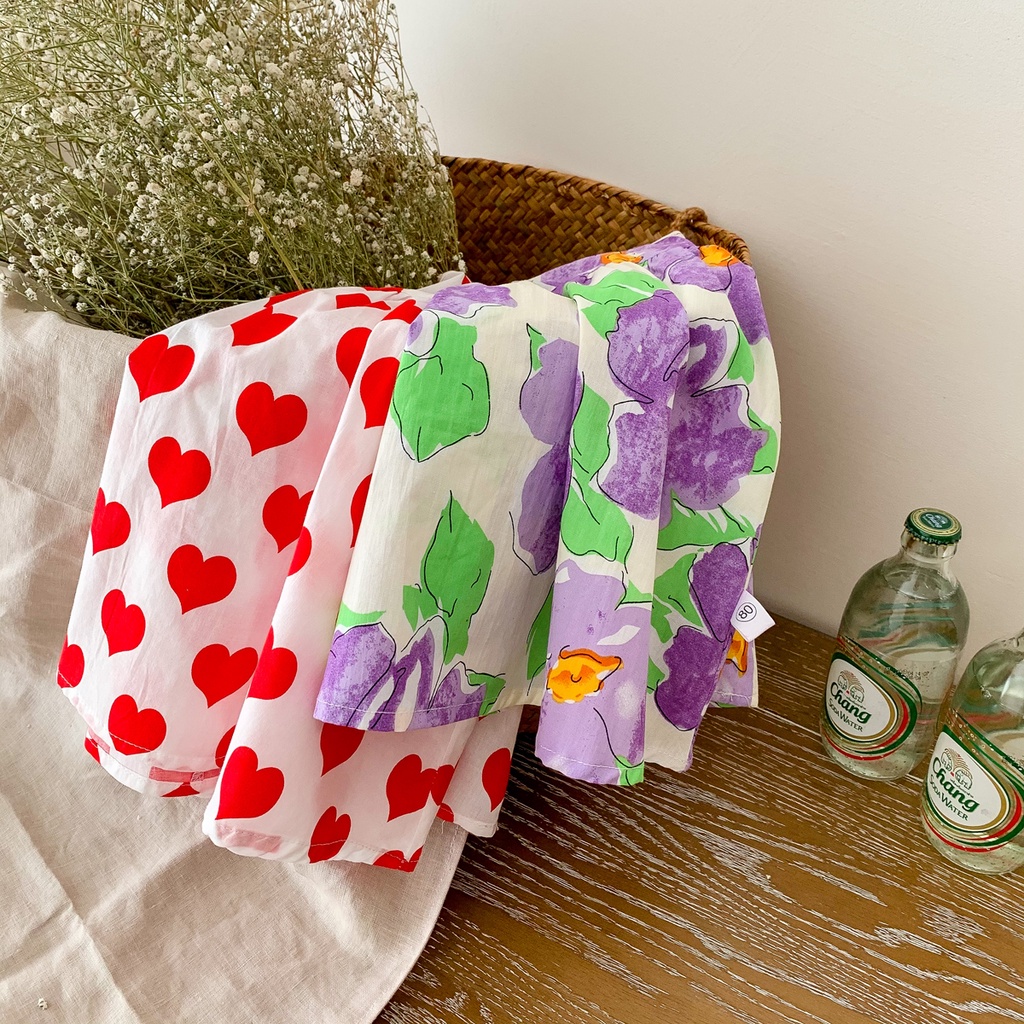 Đầm Hai Dây Họa Tiết Hoa Xinh Xắn Cho Bé Gái