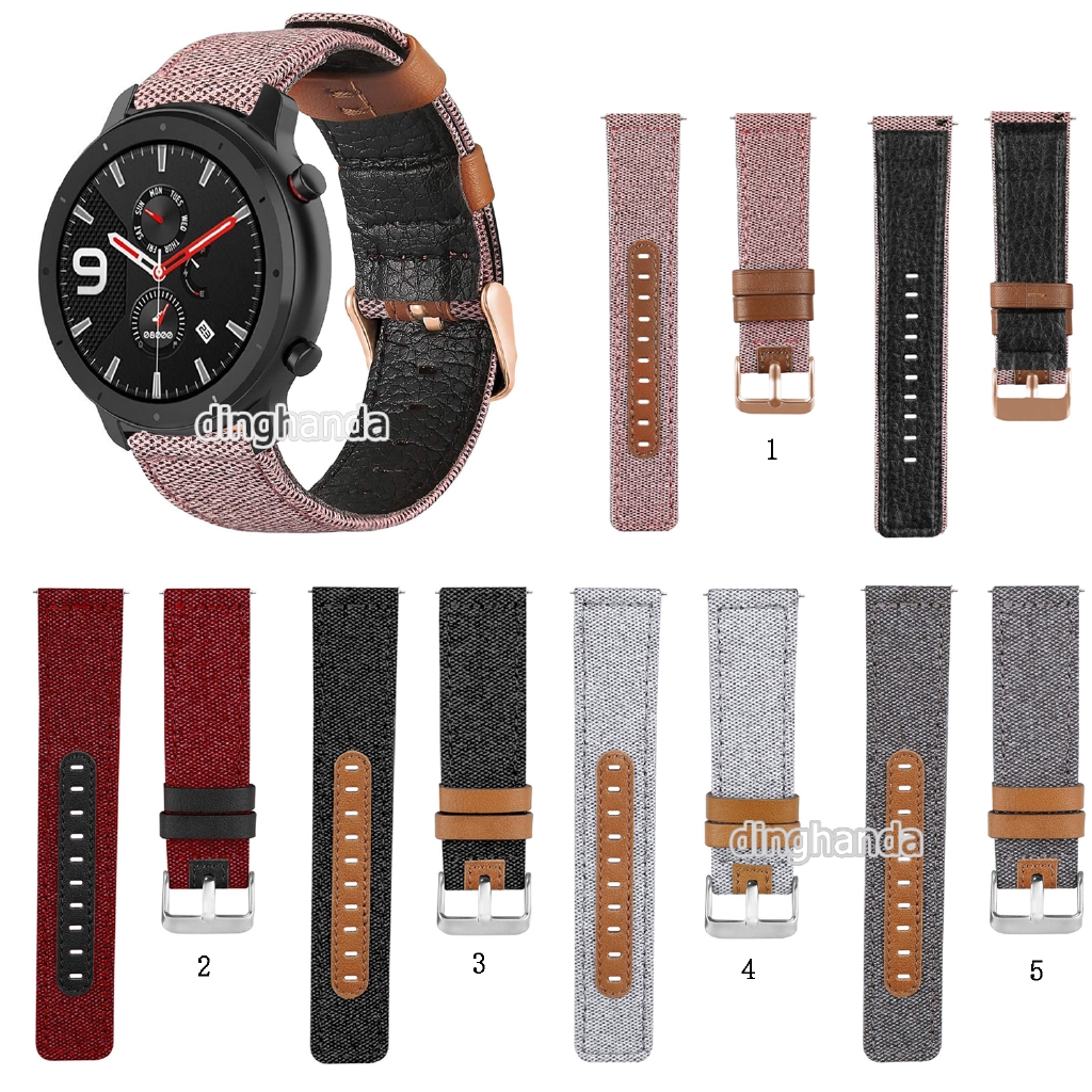 Canvas Fabric Straps Genuine Leather for Huami Amazfit GTR 47mm GTR 2