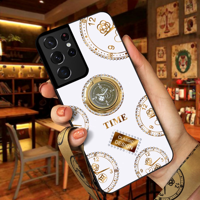 Ốp Điện Thoại Cứng Hình Đồng Hồ Phối Nhẫn Đỡ Đính Đá Cho Samsung Galaxy s21 ultra Samsung s21 ultra
