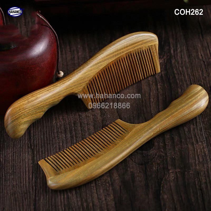 Lược gỗ Thơm chuôi lượn sóng kiểu dáng Châu Âu (Size: XL-19,5cm) răng gép đẹp- COH262