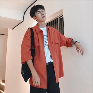 Áo Sơ Mi Unisex Túi Nắp màu cam đất siêu hot
