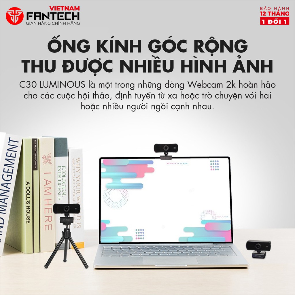 Webcam Livestream Học Tập và Làm Việc Online Chuyên Nghiệp FANTECH C30 LUMINOUS 4MP - Hãng Phân Phối Chính Thức