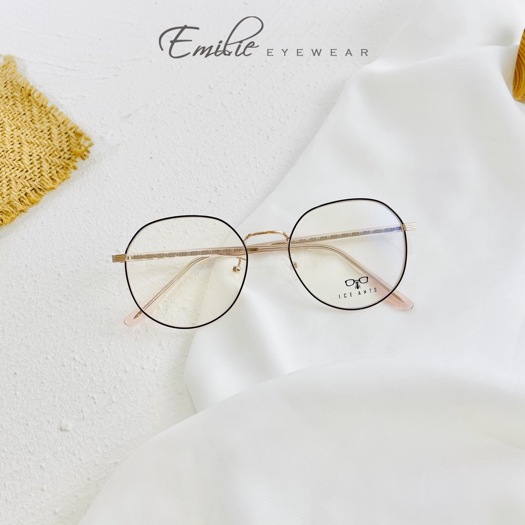 Gọng kính tròn bầu nam nữ chất liệu kim loại bọc cốt Kính mắt Emilie phụ kiện thời trang 1007