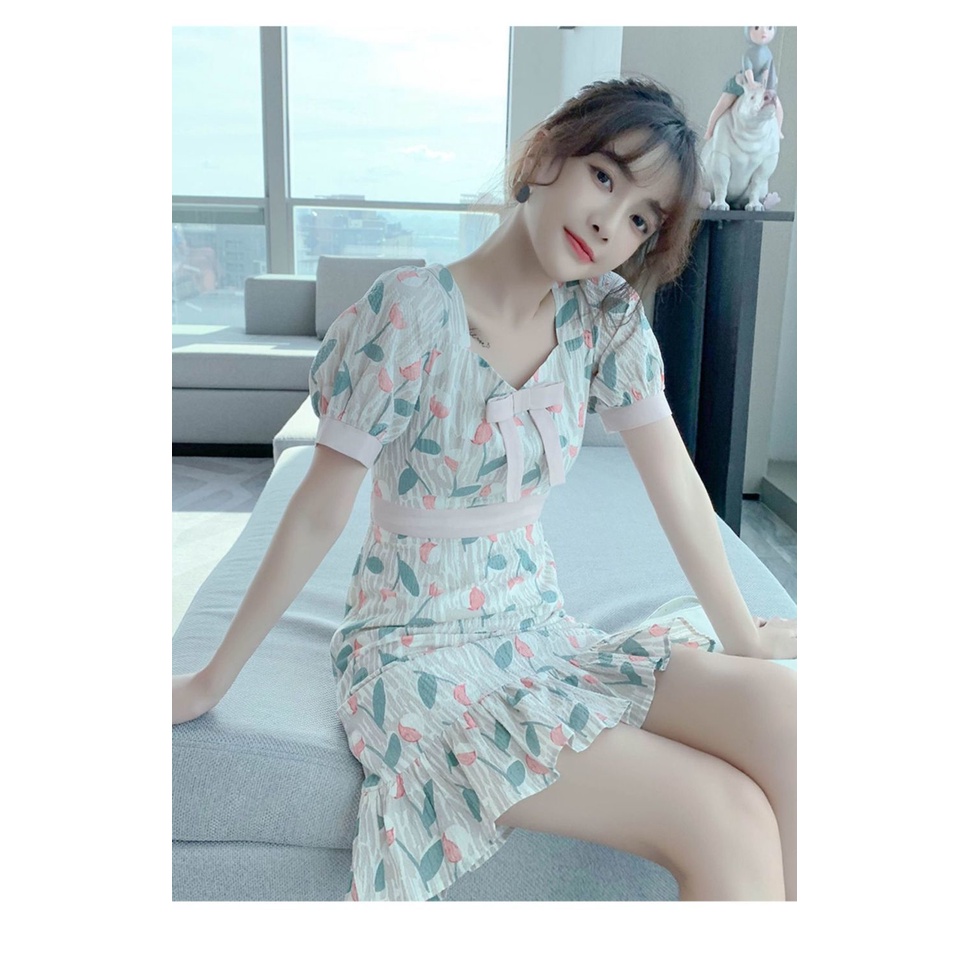 Đầm chiffon In Hoa Phong Cách Pháp Thời Trang Cho Nữ