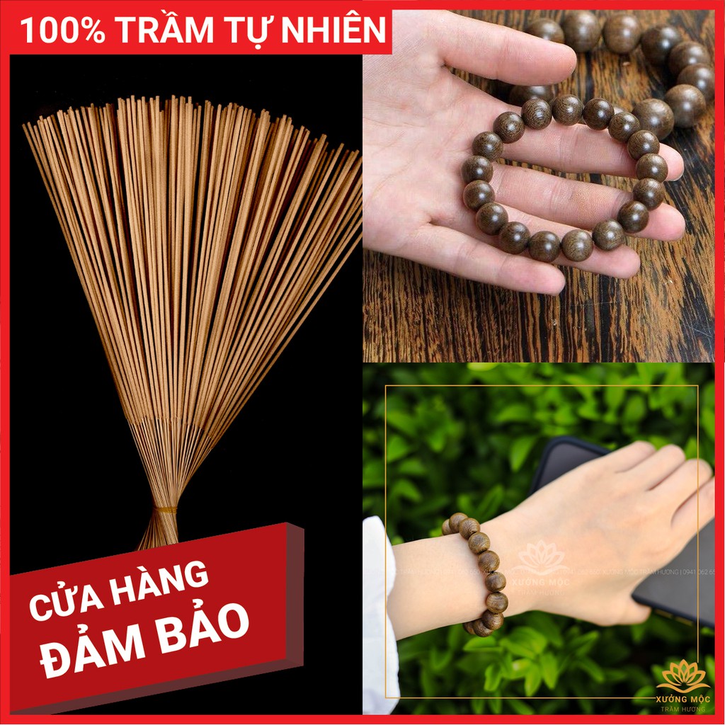 [ComBo] Vòng Tay Trầm Hương Tốc Lào Hạt Tròn Đơn + Nhang Trầm Hương Sạch (100g)