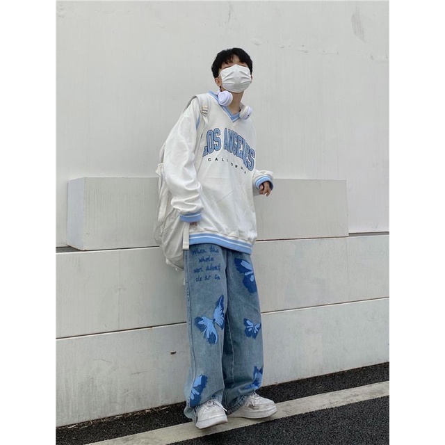 Áo Sweater Nam Nữ Cổ V In Los Angeles - Áo Thu Đông Chất Nỉ Ngoại Mềm Mịn 2 Màu Đen Trắng Unisex Hottrend 2021 X.Store