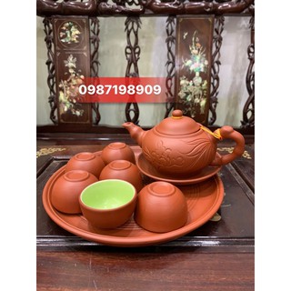 Bộ ấm chén khay đỏ Bát Tràng