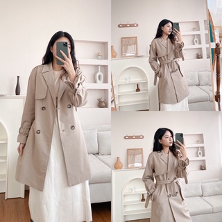 Trench coat tay cài be nâu