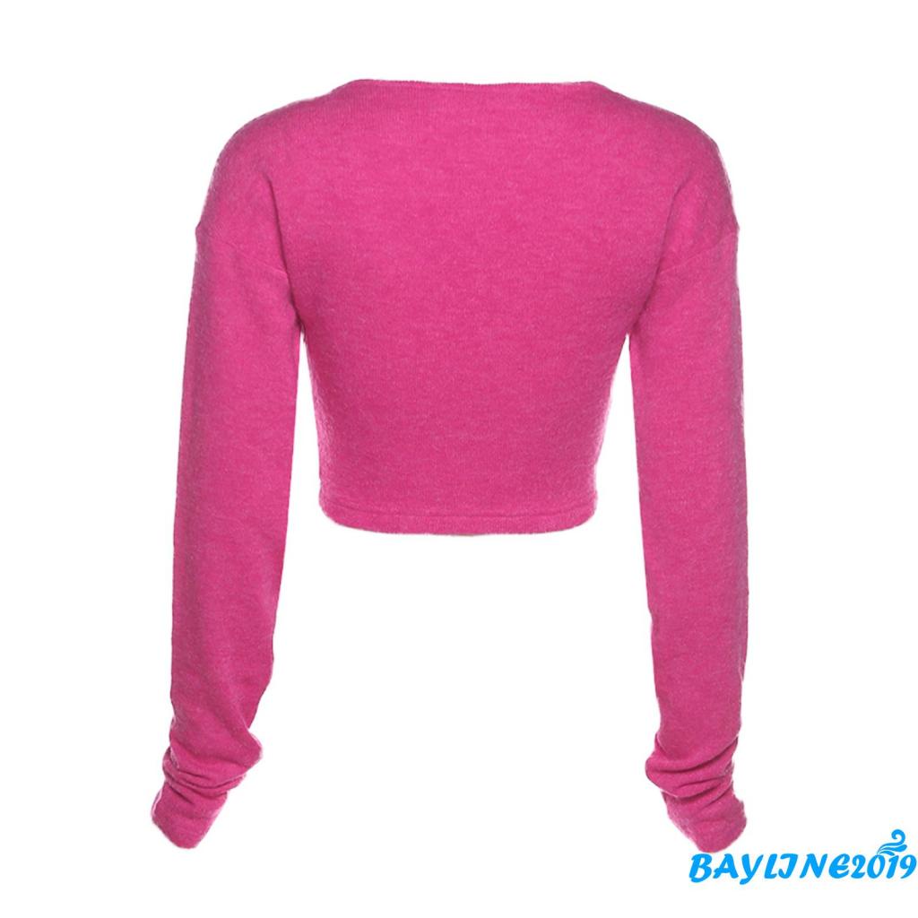 Áo Khoác Len Tay Dài Cổ Chữ V Màu Trơn Thời Trang Dành Cho Nữ