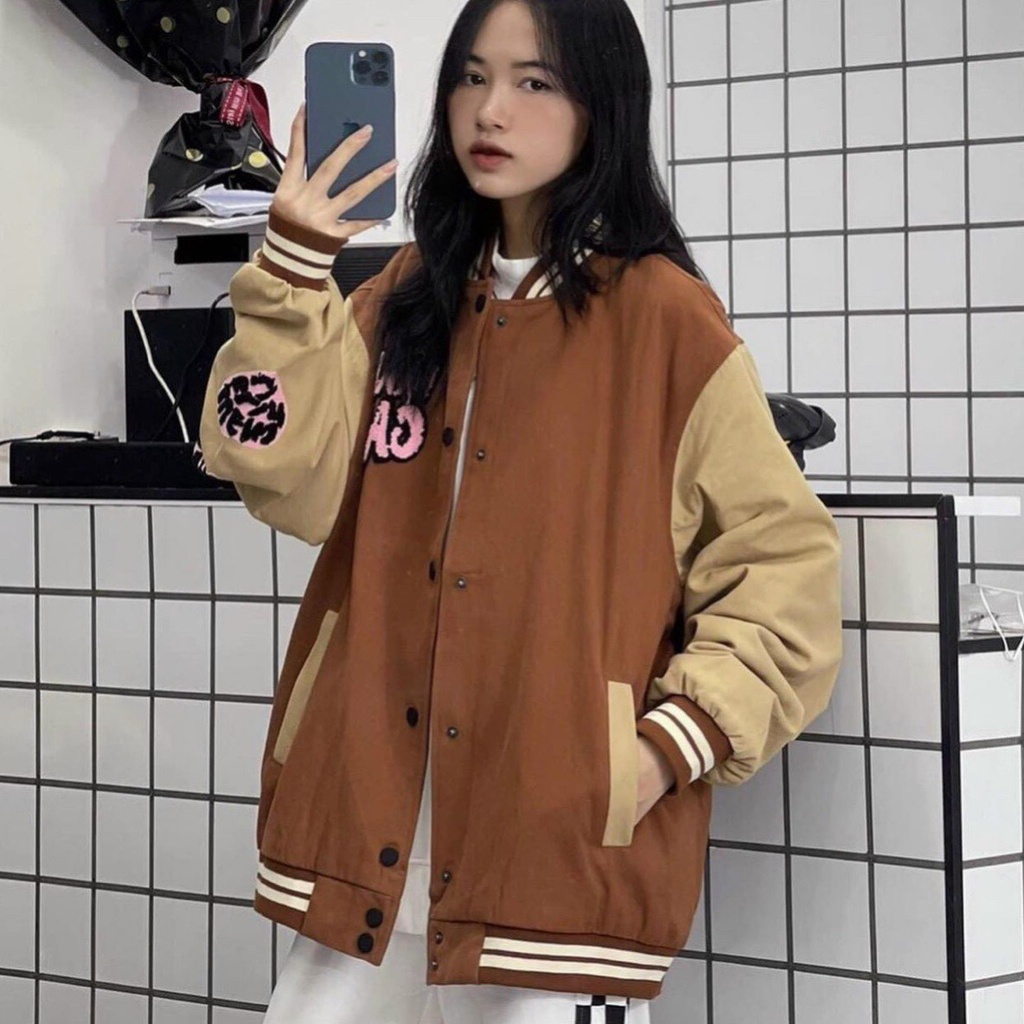 Áo Khoác Bomber Da Lộn 2 Lớp Lót Dù Cao Cấp Màu Đen VÀ Nâu Vàng - Kiểu Rộng Unisex Nam Nữ Mặc Mùa Thu Đông