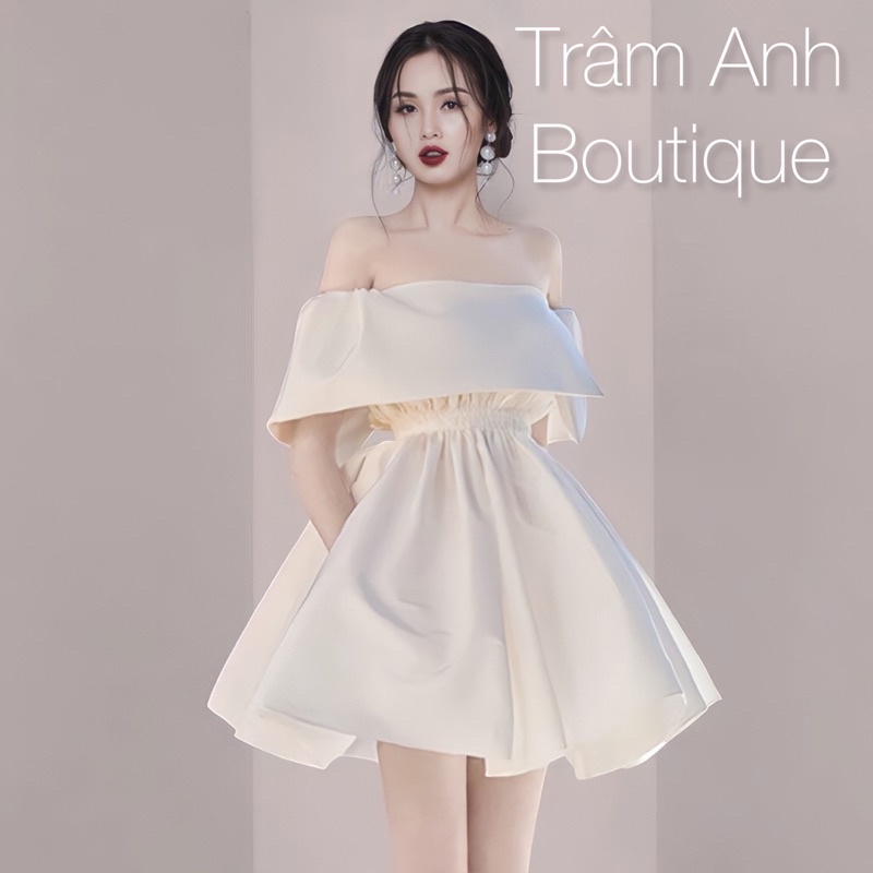 247 - Đầm trễ vai tafta ánh kim - TRÂM ANH BOUTIQUE (kèm ảnh thật)