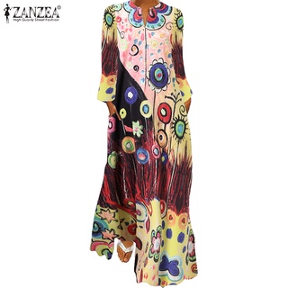 Đầm maxi ZANZEA dài tay cổ chữ V thời trang cho nữ
