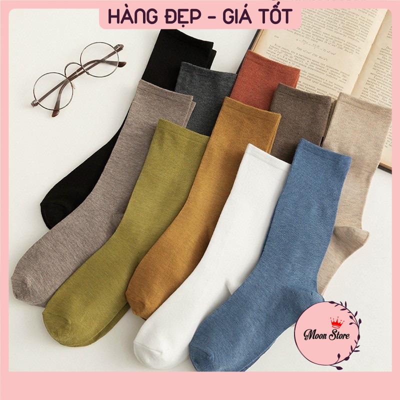 Tất vớ nam nữ cổ cao len gân tăm nhún nhiều màu sắc phong cách Vintage Hàn Quốc BT3