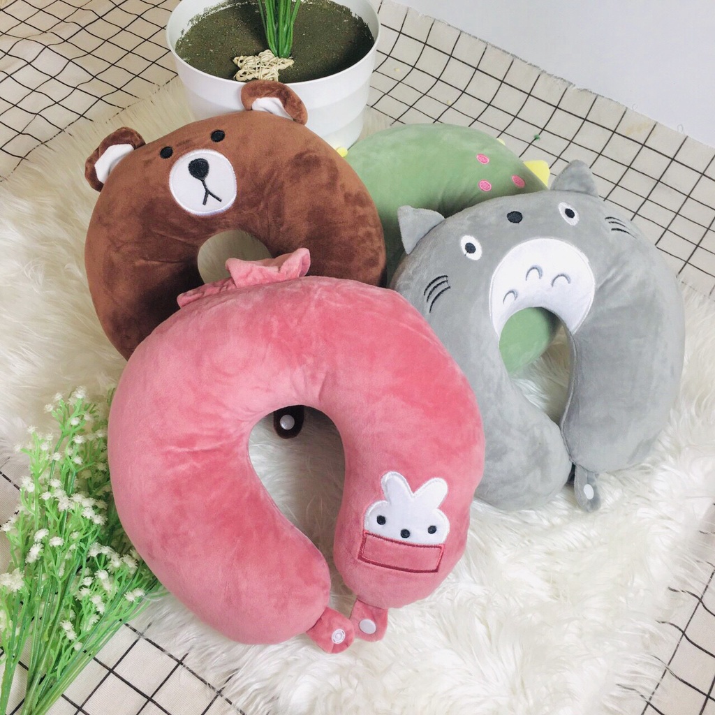 Gối chữ U kê cổ dân văn phòng, đi tàu xe chống mỏi cổ có nút khuy bấm cài tiện lợi