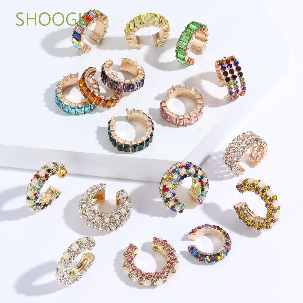 SHOOGII Women's Fashion Crystal Earrings Small C Shape Colorful Rhinestone Clip Cubic Zirconia Without Piercing Ear Cuff Gift