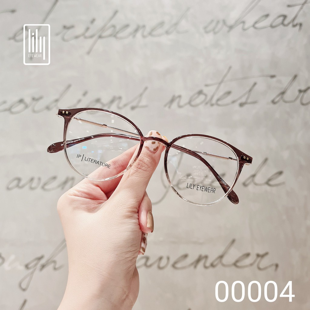 Gọng kính cận mắt tròn nam nữ LILYEYEWEAR chất liệu nhựa phối kim loại thanh nhẹ dễ đeo đa dạng màu sắc 00004
