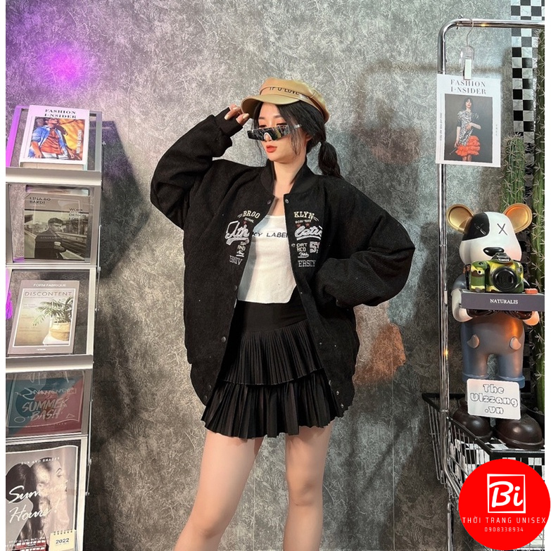 Áo Khoác Nữ Bomber Unisex Nhung Tâm Thêu Chữ_Chất Nhung Dày Dặn Mịn Xịn Thêu Sắc Nét Po Len Dệt Kim Cao Cấp