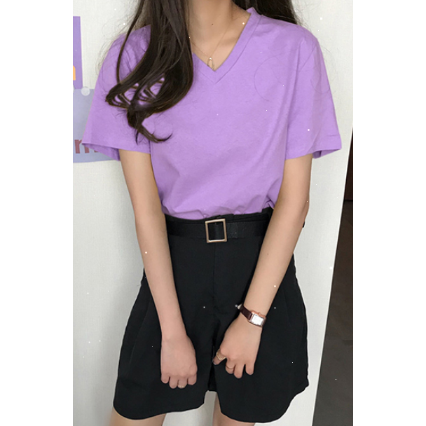 Summer New Solid V-Neck Multi Color Short Sleeve Women's T-Shirt