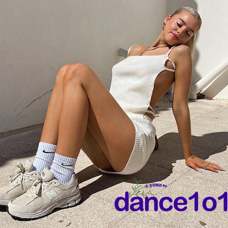 Áo Tank Top Hở Lưng Dệt Kim Khiêu Vũ1O1-Y2K Cho Nữ