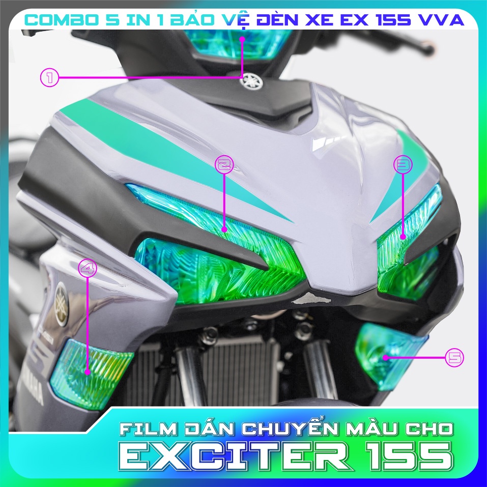 Decal tem chuyển màu CHÓA ĐÈN xe Exciter 155 VVA [ YAMAHA Y16ZR ] cao cấp chống trầy xước ex 155