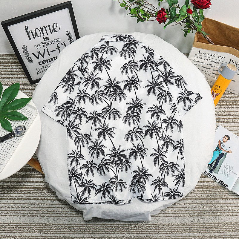 Men's fashion coconut tree print short-sleeved shirt