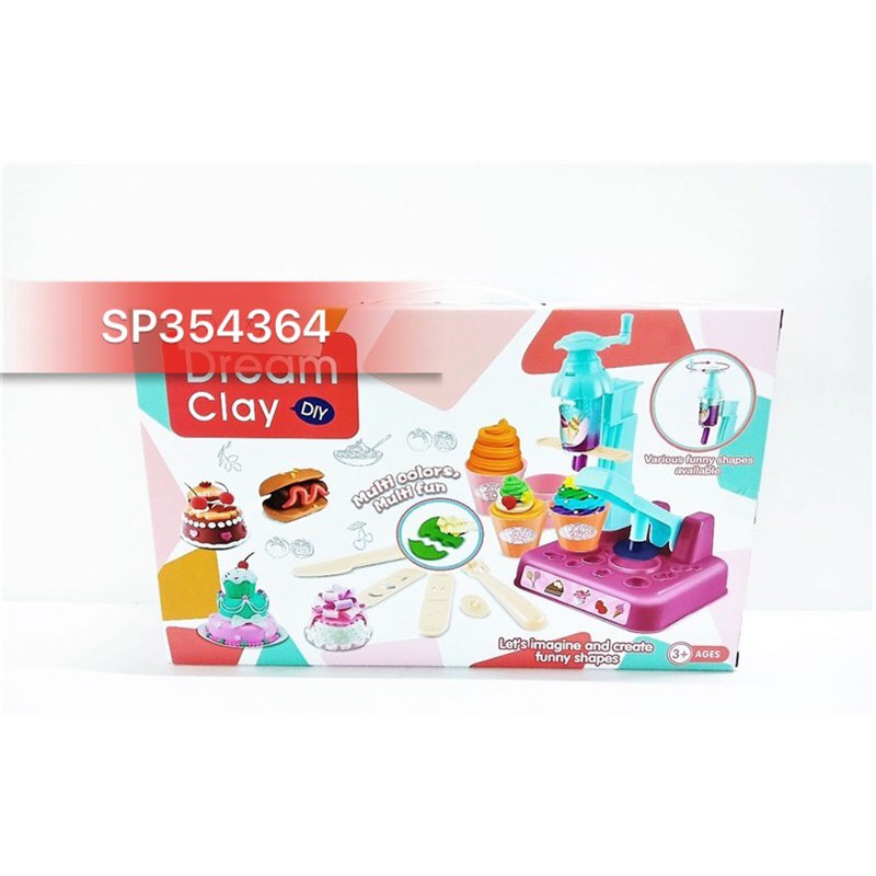 Đồ chơi đất sét làm kem, bánh + máy ép 8 hũ Dream Clay, 677-1 (Hộp)