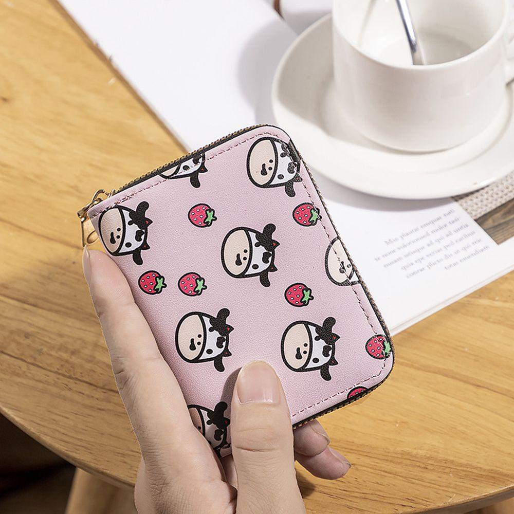 Ví Da PU Đựng Thẻ / Tiền Xu In Họa Tiết Bò Hoạt Hình Dễ Thương Cho Nữ