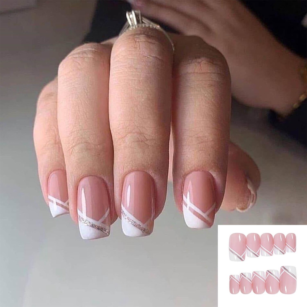 Hộp 1 24 Móng Tay Giả Kiểu Pháp Cho Nữ