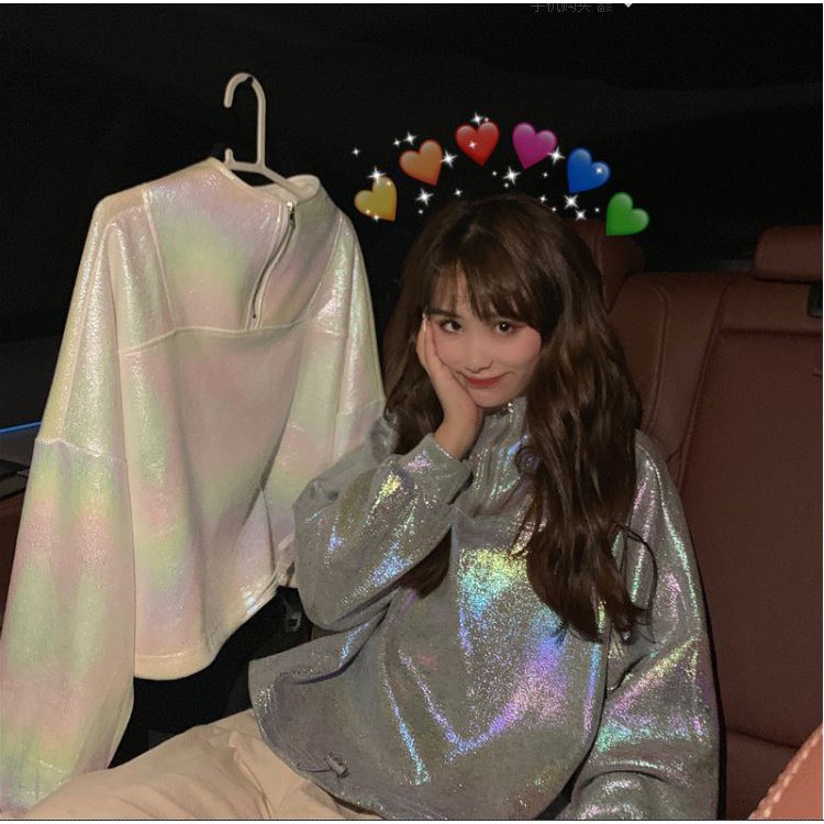 (Order- Ảnh thật) Áo nỉ ulzzang hologram ánh kim siêu chất