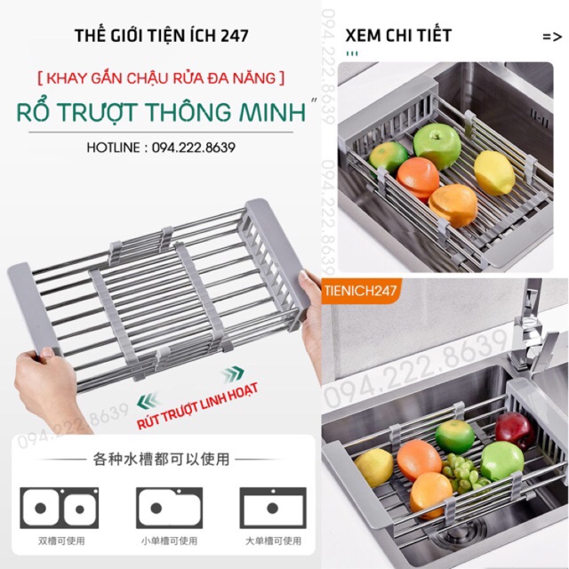 Khay gắn chậu rửa đa năng - Rổ trượt thông minh, tiện ích