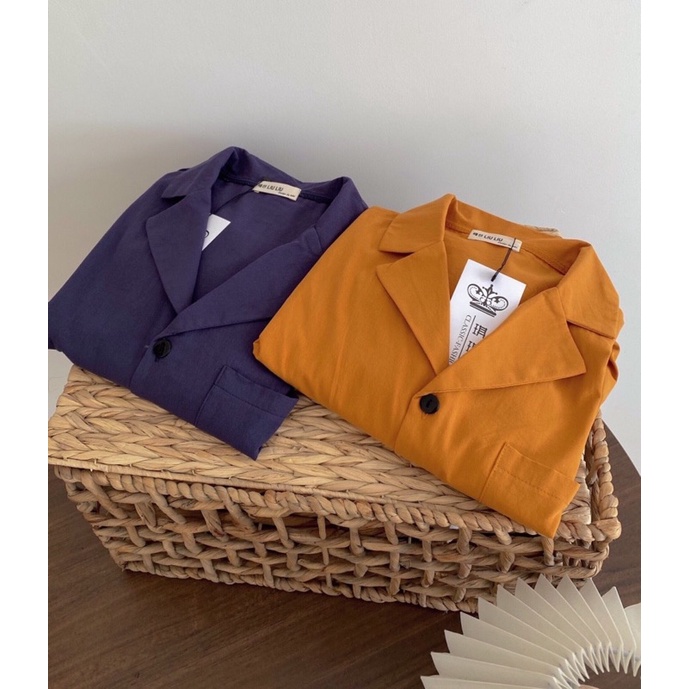 Áo sơ mi nữ cổ vest hàng nút túi trước kiểu rút dây 2 màu freesize Pumi