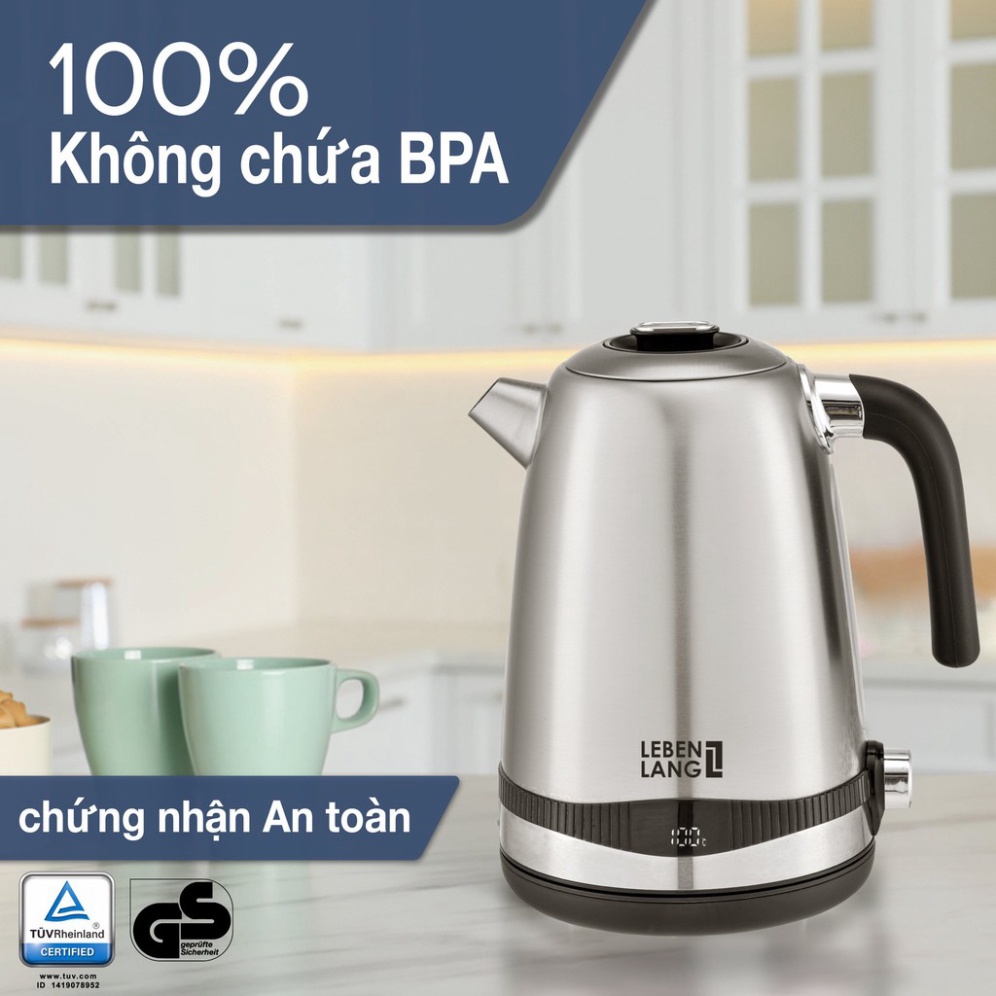 (Đổi Mới 2 Năm) Ấm siêu tốc inox bình siêu tốc inox LEBENLANG LBE2662 Đức, Hàng Chính Hãng